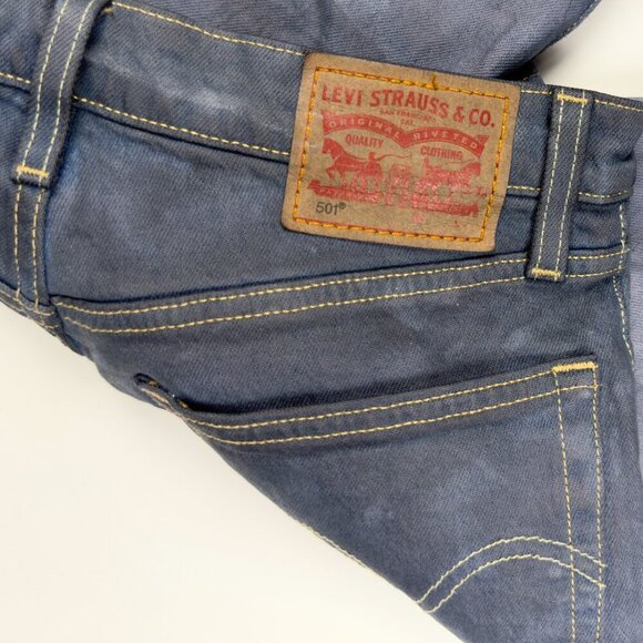LEVI’S VTG *Rare* 70’s 501 Tie-dye Boho Cropped Blue Denim Straight Leg Jeans 25 - Picture 3 of 6